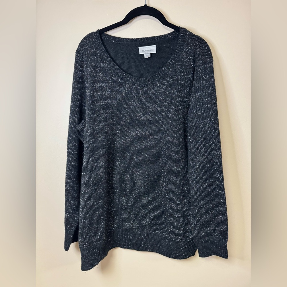Avenue Black Sparkle Crew Neck Sweater With Matching Scarf